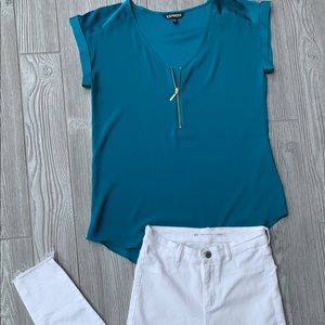 EXPRESS Turquoise Zip V-neck Top S
